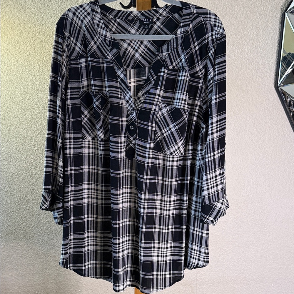 Torrid Black and White Harper Plaid Blouse
